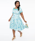 General Print Side Zipper Swing-Skirt Short Sleeves Sleeves Off the Shoulder Dress