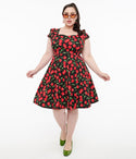 Sweetheart Polka Dots Print Short Swing-Skirt Cap Sleeves Dress