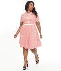 Collared Short Sleeves Sleeves Swing-Skirt Checkered Gingham Print Vintage Side Zipper Belted Button Front Shirt Dress