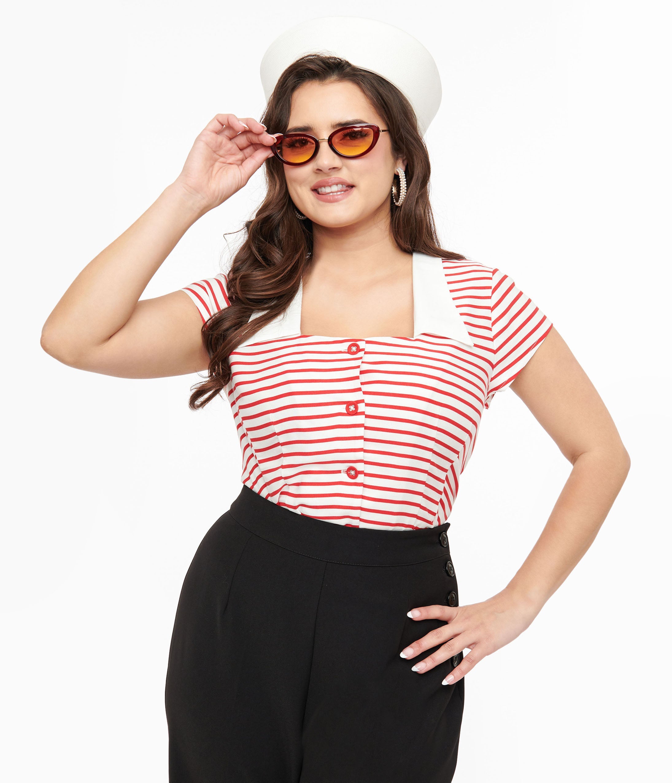 

Hell Bunny 1940S Red & White Stripe Ahoy Blouse