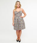 Sweetheart Spaghetti Strap Pocketed Swing-Skirt Short Cotton Checkered Gingham Print Dress