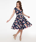 Swing-Skirt Cotton Floral Print Dress