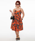 Spaghetti Strap Swing-Skirt Sweetheart Floral Print Dress