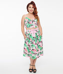 Hell Bunny Pink & Tropical Print Midi Skirt