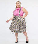 Hell Bunny Plus 1950s Black & Gingham & Fruit Cotton Pinafore Swing Skirt