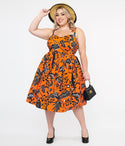 Plus Size Floral Print Swing-Skirt Sweetheart Spaghetti Strap Dress