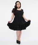 Plus Size Short Back Zipper Puff Sleeves Sleeves Lace Trim Velvet Little Black Dress With a Bow(s)