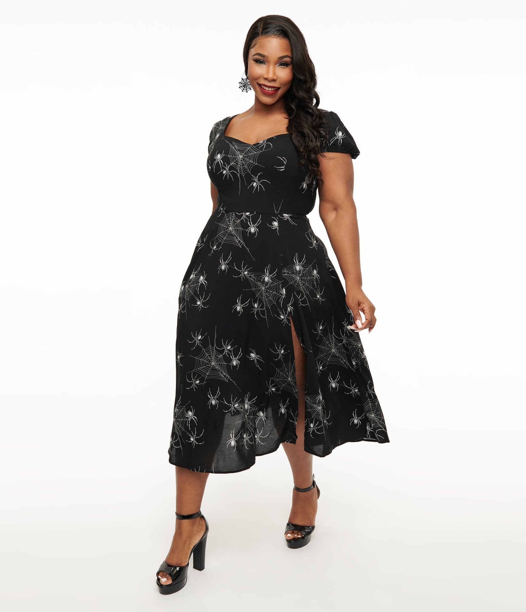 

Hell Bunny Plus Size Black Grunge Spider Midi Dress