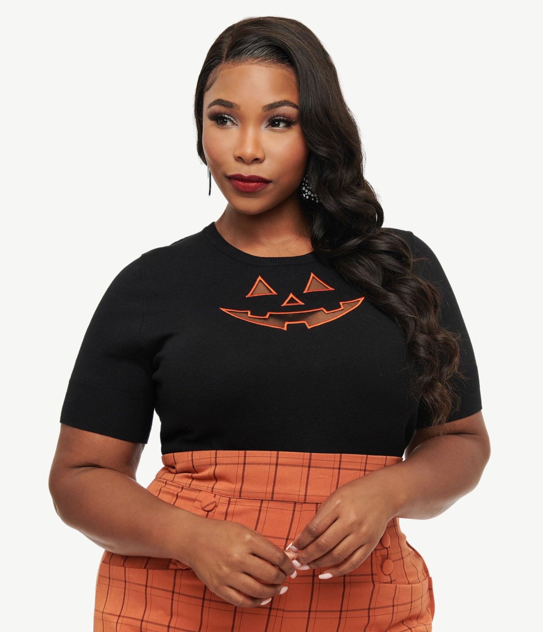 

Hell Bunny Plus Size Black & Orange Jack-O-Lantern Knit Top