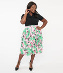 Hell Bunny Plus Pink & Tropical Print Midi Skirt