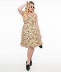 V-neck General Print Sleeveless Swing-Skirt Cotton Pocketed Dress