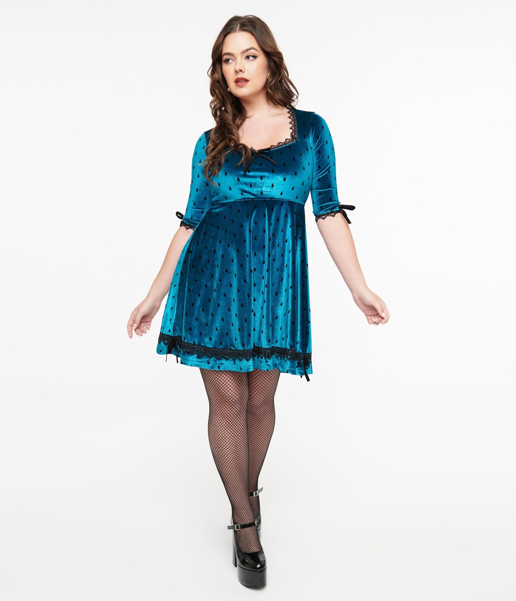 

Jawbreaker Teal & Black Teardrop Velvet Mini Dress