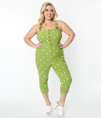 acwashingmachines Plus Size Green & White Dot Eartha Jumpsuit