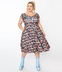Knit General Print Swing-Skirt Off the Shoulder Dress