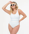 & White Stripe One Piece Swimsuit