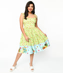 Swing-Skirt Floral Print Self Tie Fitted Spaghetti Strap Dress