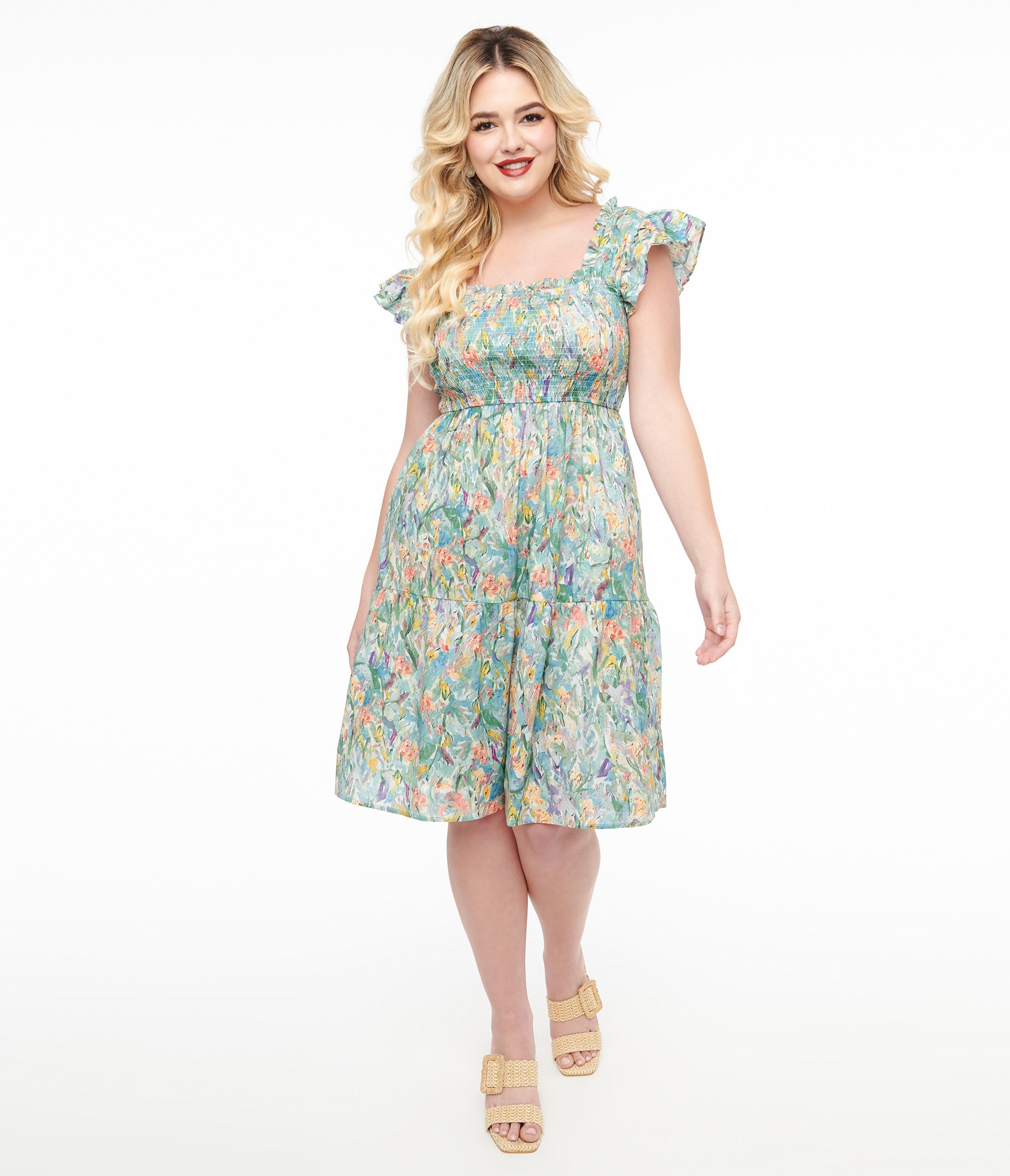 

Multicolor Floral Painting Cotton Flare Dress