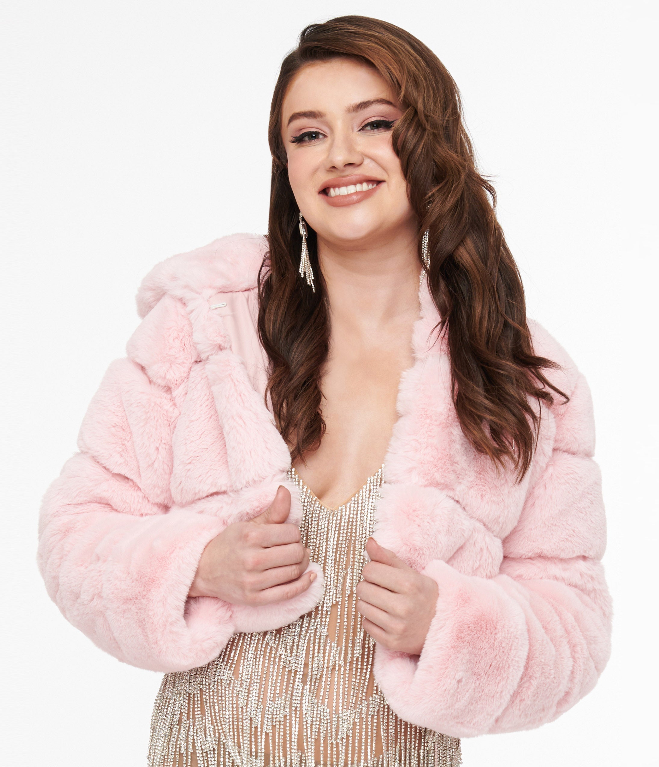 

Pink Faux Fur Puffer Crop Jacket