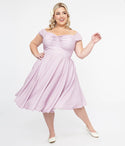 Plus Size Puff Sleeves Sleeves Off the Shoulder Swing-Skirt General Print Pocketed Smocked Sweetheart Dress