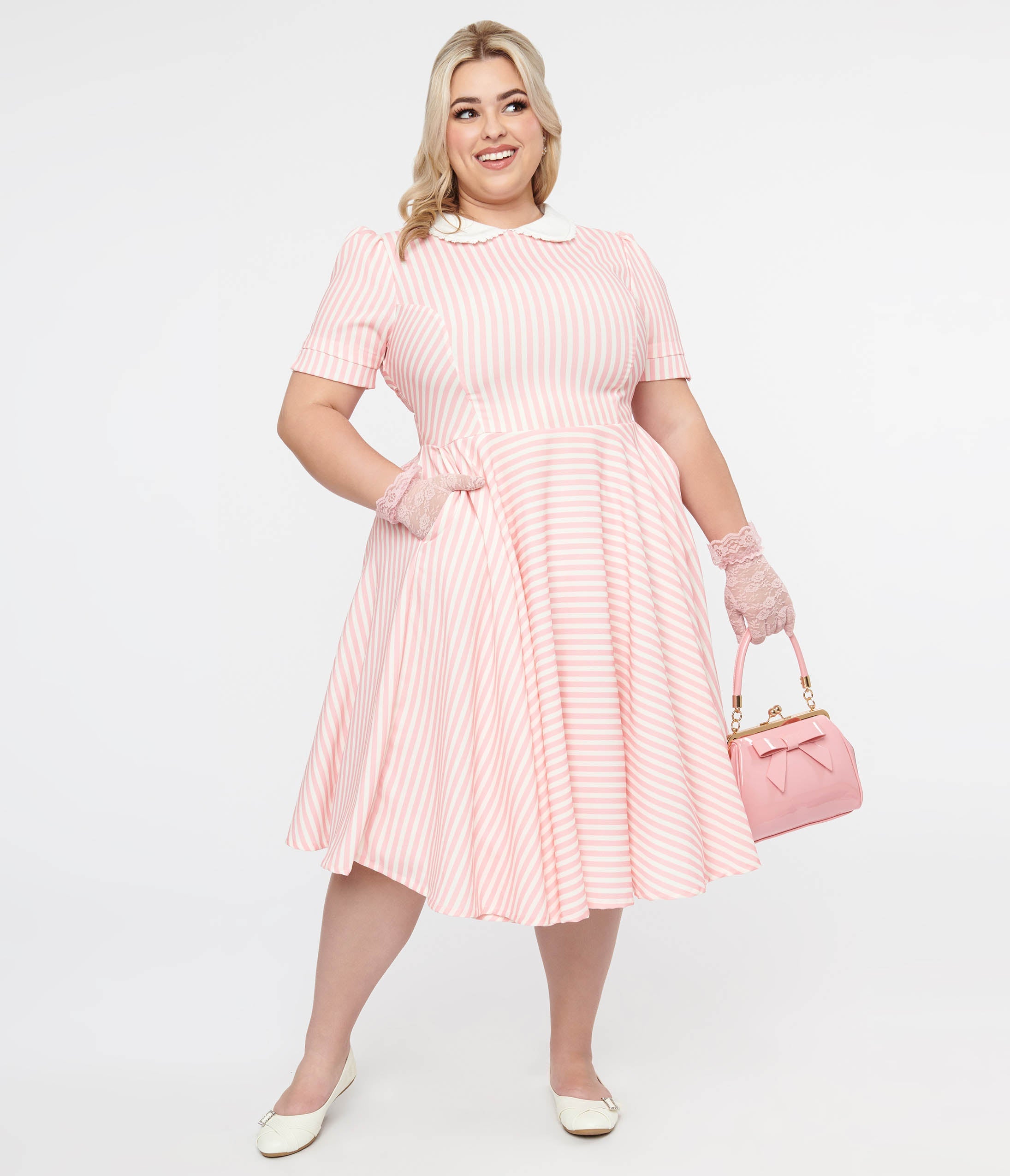 

Plus Size 1950S Pink & White Striped Brielle Swing Dress