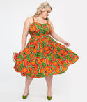 Plus Size General Print Pleated Smocked Sweetheart Dress