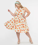 Plus Size Swing-Skirt General Print Vintage Dress