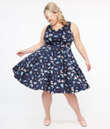 Plus Size V-neck Swing-Skirt Pocketed General Print Sleeveless Cotton Dress