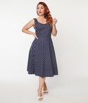 Plus Size Polka Dots Print Cotton Swing-Skirt Vintage Dress