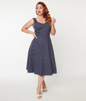 Plus Size Cotton Swing-Skirt Polka Dots Print Vintage Dress
