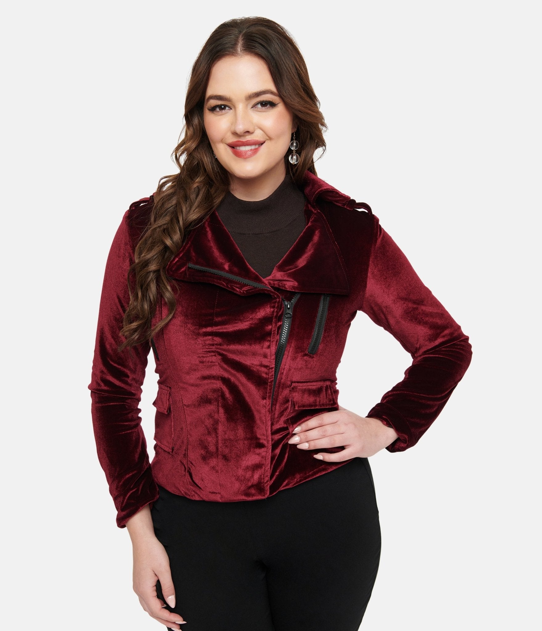 

Pretty Attitude Clothing Burgundy Velvet You Could Be Mine Moto Jacket