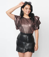 Purple Metallic Ruffle Top