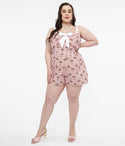 Plus Size Floral Print Elasticized Waistline Gathered Back Zipper Fitted Smocked Sweetheart Romper With a Bow(s)