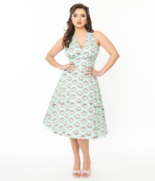 Halter Swing-Skirt Crepe Floral Print Dress