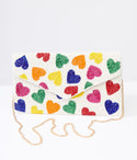 Rainbow Beaded Heart Clutch Handbag