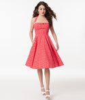 Swing-Skirt Halter Smocked Sweetheart Floral Print Dress With a Bow(s) by Sheen Clothing Ltd