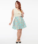 1950s & Multicolor Fish Print Cotton Skater Skirt