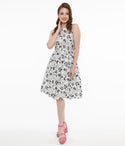 Scoop Neck General Print Cotton Swing-Skirt Pocketed Party Dress