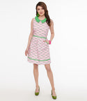 Collared Pocketed Back Zipper Vintage Fitted Cotton Fit-and-Flare Elasticized Waistline Dress