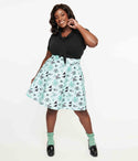 Plus 1950s Sea Print Cotton Skater Skirt