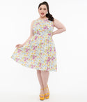 Plus Size General Print Cotton Swing-Skirt Vintage Flower(s) Dress