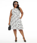 Plus Size Scoop Neck Pocketed Swing-Skirt Cotton General Print Party Dress