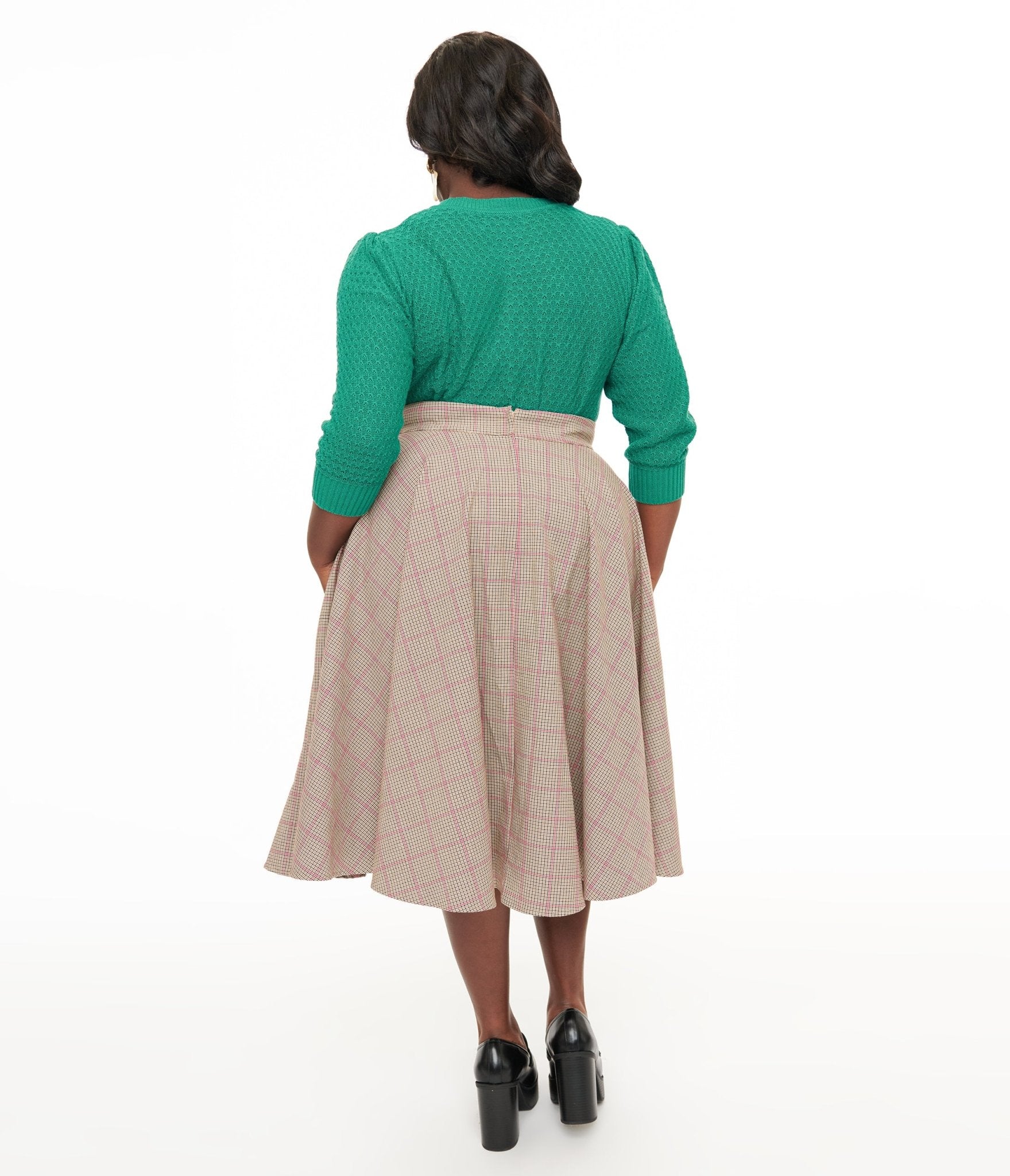 Royal Monk Plus Size 1950s Pink Check Florence Swing Skirt(2X)