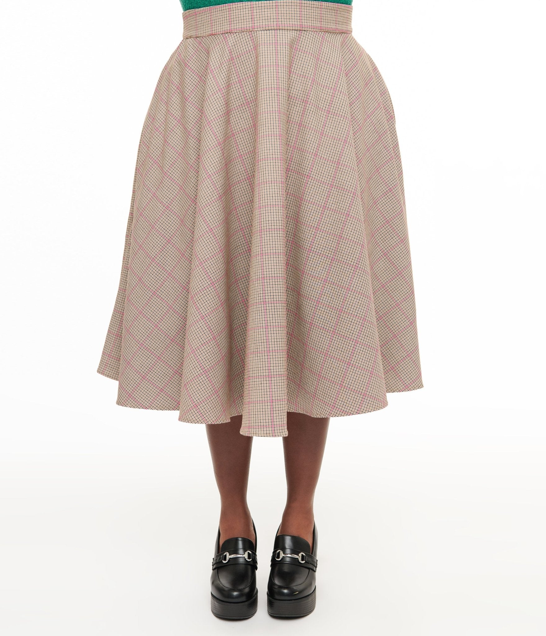 Royal Monk Plus Size 1950s Pink Check Florence Swing Skirt(2X)
