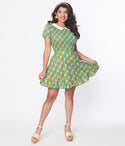 Collared Smocked Floral Print Fitted Pocketed Short Dress