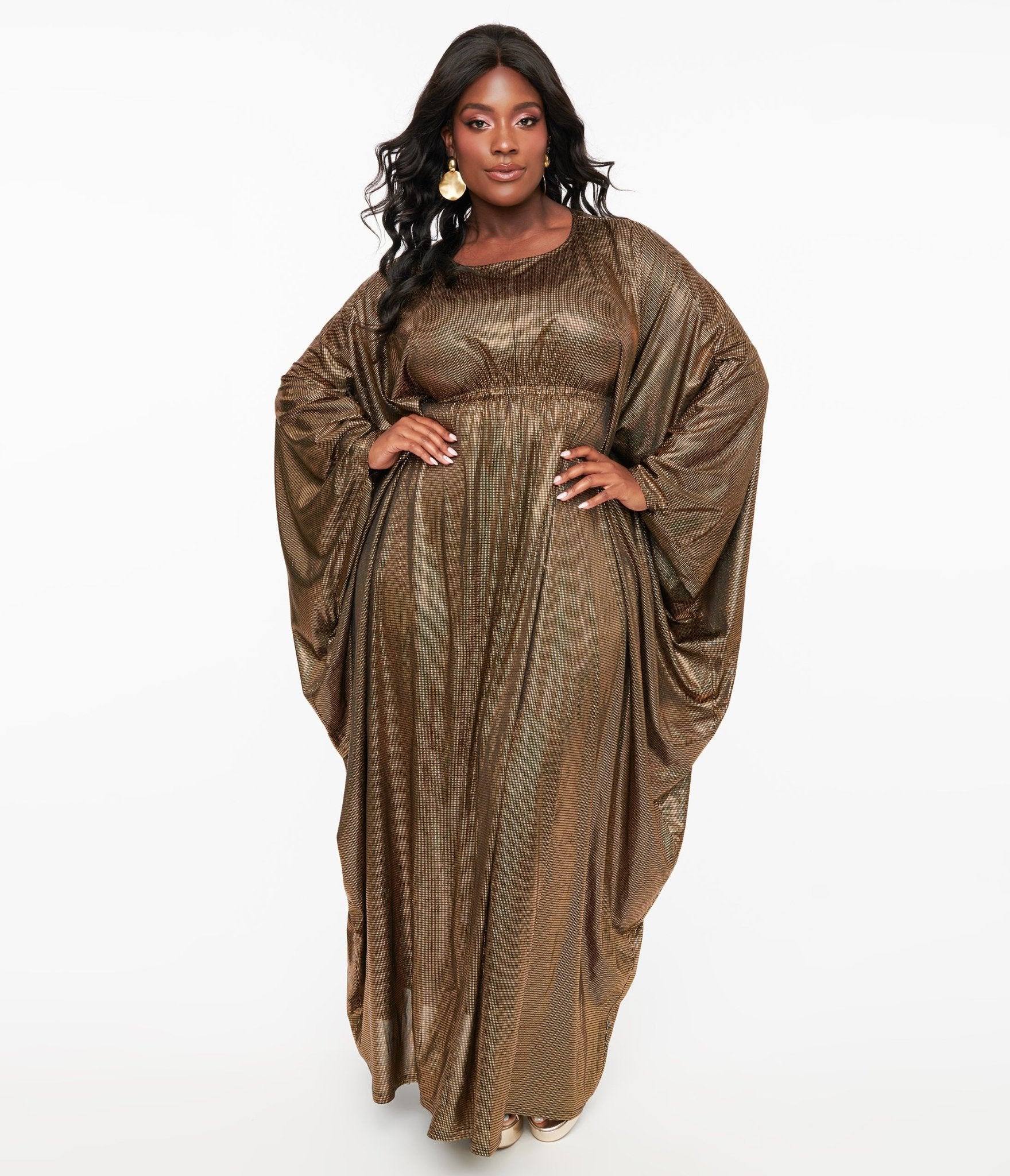 

Smak Parlour Plus Size 1970S Metallic Gold Batwing Caftan