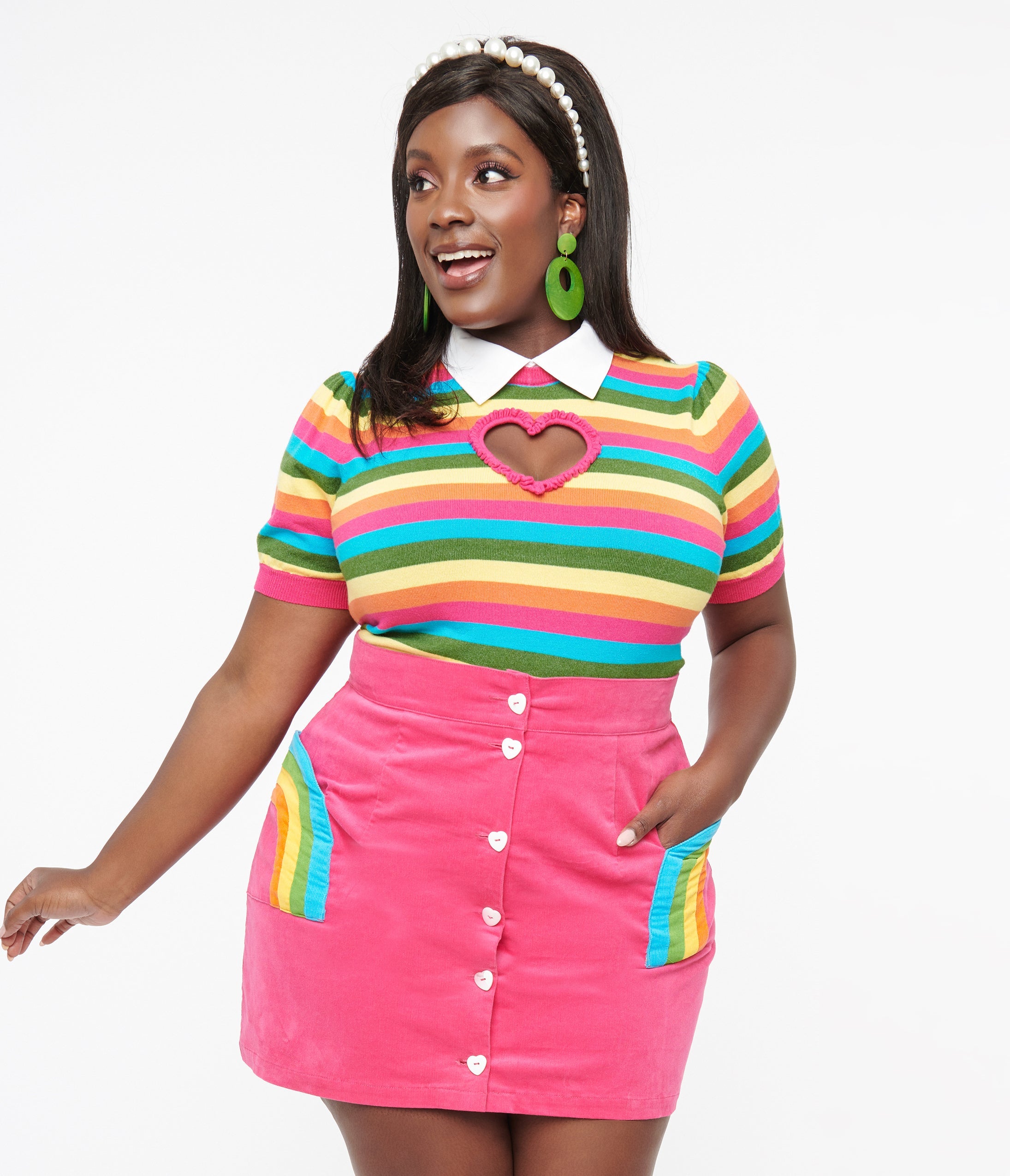 

Smak Parlour Plus Size 1950S Rainbow Stripe Heart Sweater