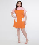 Plus Size Colorblocking Flower(s) Pocketed Short Knit Shift Dress