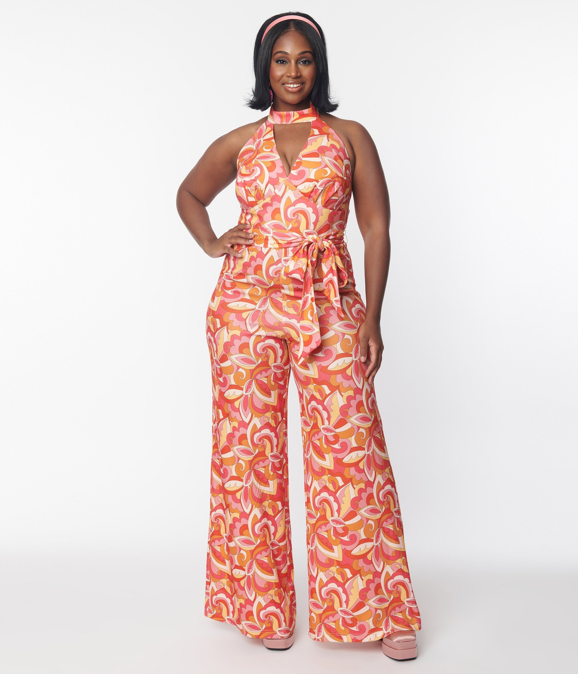 

Smak Parlour Plus Size 1960S Orange Psychedelic Paisley Glamour Goddess Jumpsuit