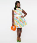 Plus 1960s Rainbow Check Cotton Happy Hour Flare Dress