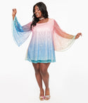 Plus Size Bell Sleeves Short Sequined Scoop Neck Dress
